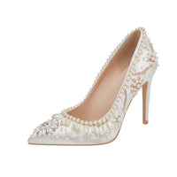 siatastyle Pearl and Sequin Embellished White Wedding Heel Pumps