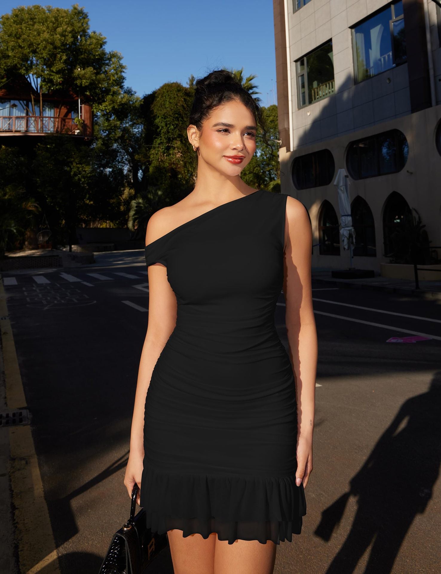 Elegant Women's Off-Shoulder Solid Color Lace Trim Dress