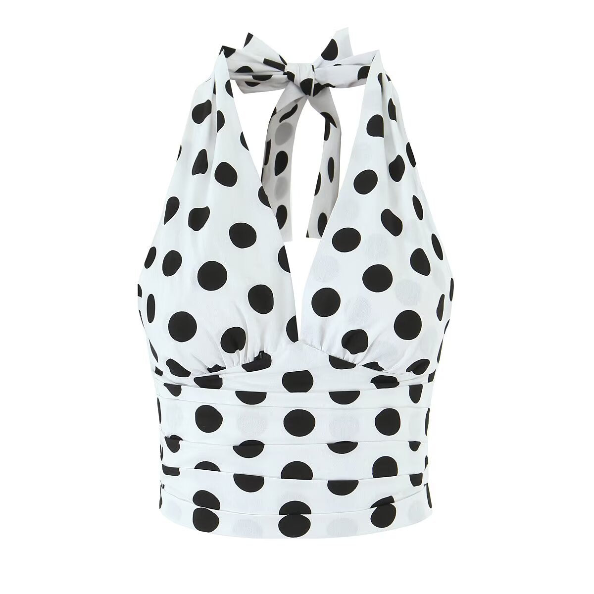 Style Women's New Arrival Strapless Neck Polka Dot Crop Top and Mid-Length Skirt